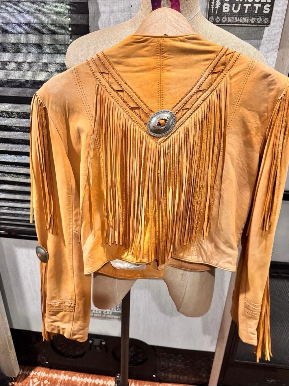 Vintage Tan Leather Fringe Jacket with Concho Accents - Picture 2 of 3